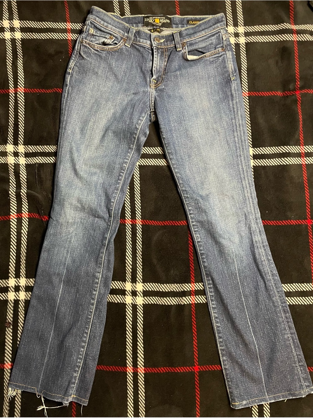 Lucky Brand Classic Rider Jeans Women 2/26 Low Rise Bootcut USA Y2K Raw Hem